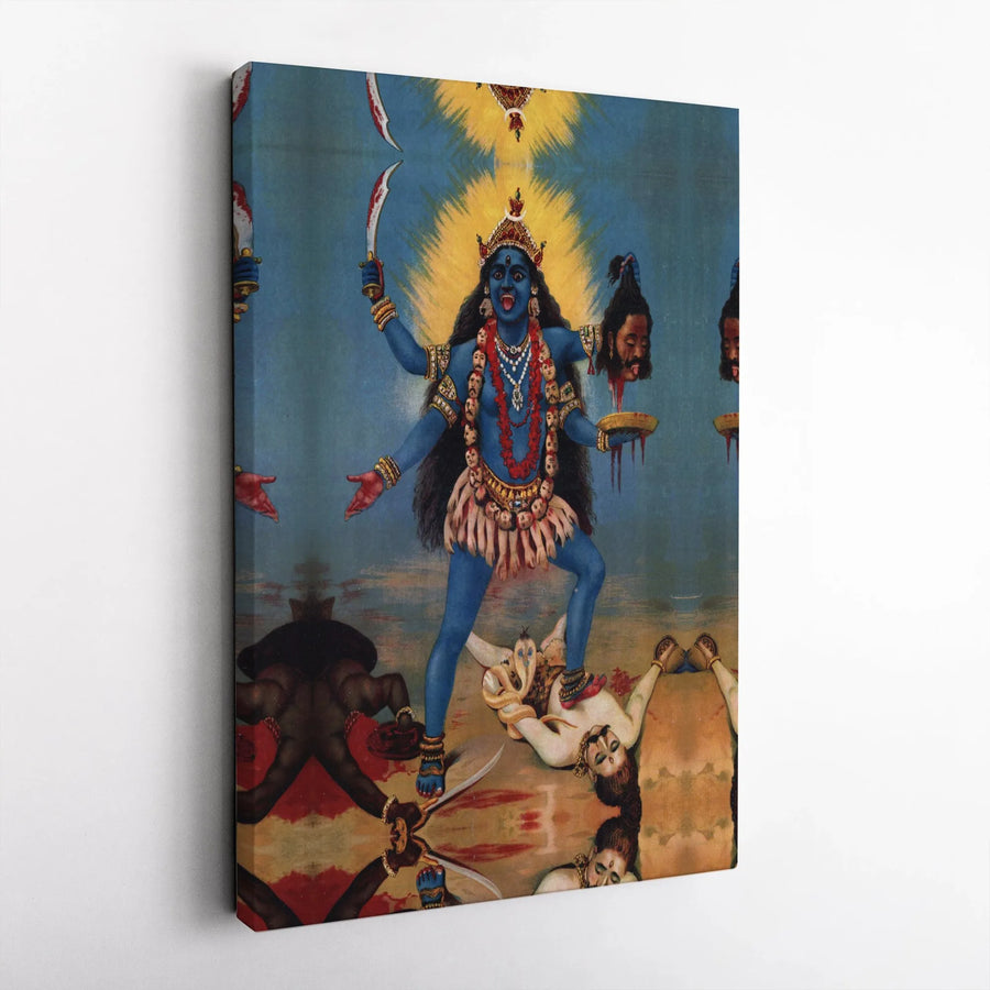Hindu Goddess Kali Wall Art | Vintage Indian Mythological Painting | Premium 1.25-Inch Gallery Wrapped Canvas | Spiritual Home Decor Gift