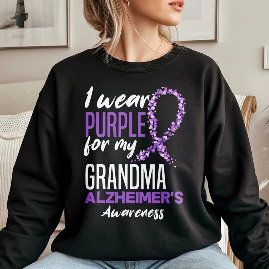 Alzheimer's Awareness Sweatshirt | Grandma Support Purple Ribbon Graphic | Premium Cotton Blend | Meaningful Gift for Family Caregivers