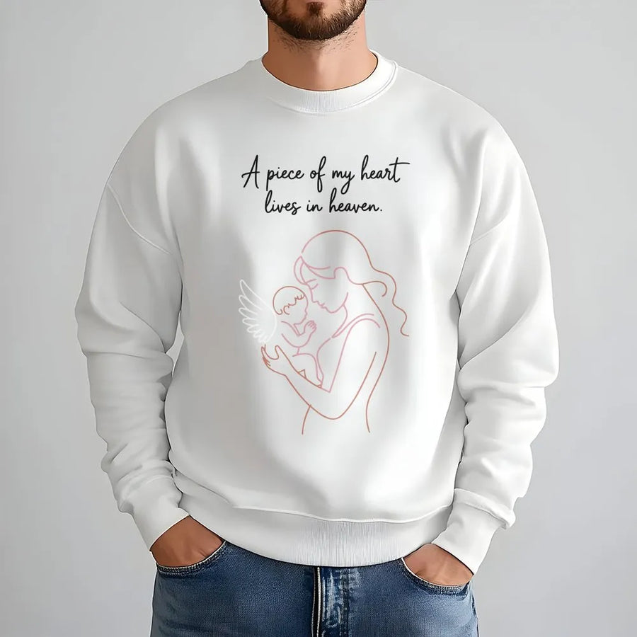 A Piece of My Heart Lives in Heaven Shirt | Angel Baby Line Art Memorial Tee | Premium Cotton | Infant Loss Sympathy Gift for Mom