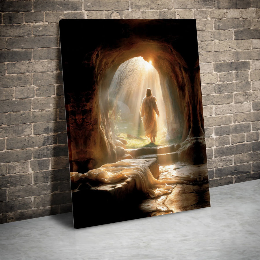 Jesus Resurrection Canvas Wall Art | He is Risen Empty Tomb Scene | Premium Gallery Wrapped Canvas | Inspirational Christian Home Decor Gift
