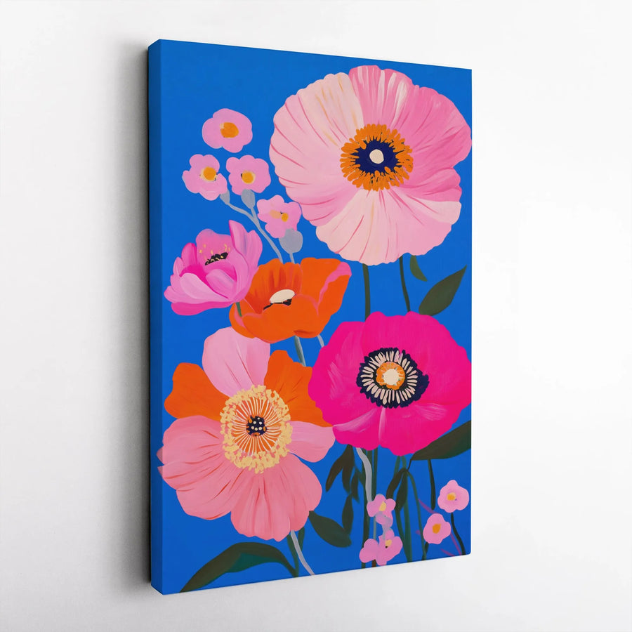 Floral Poppy Canvas Wall Art | Vibrant Pink And Orange Flower Painting | Premium Gallery Wrapped Decor | Modern Botanical Gift For Home