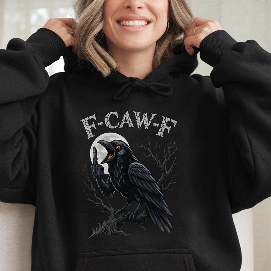 Angry Raven Graphic Hoodie | F-Caw-F Funny Bird Design | Premium Cotton Blend Streetwear | Sarcastic Gothic Gift For Men And Women