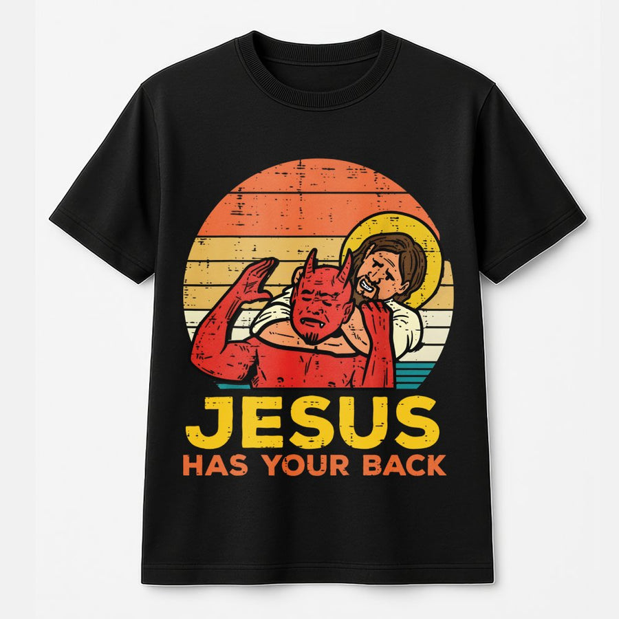 Jesus Has Your Back T-Shirt | Retro Jiu Jitsu Graphic Tee | 100% Cotton Premium Quality | Religious Christian Gift For Men And Women