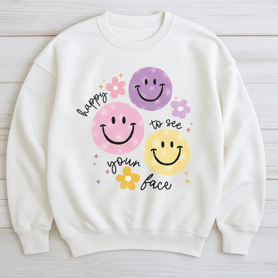 Teacher Appreciation Sweatshirt | Cute 'Happy To See Your Face' Smiley Graphic | Premium Soft Cotton Blend | Back to School Gift for New Teachers