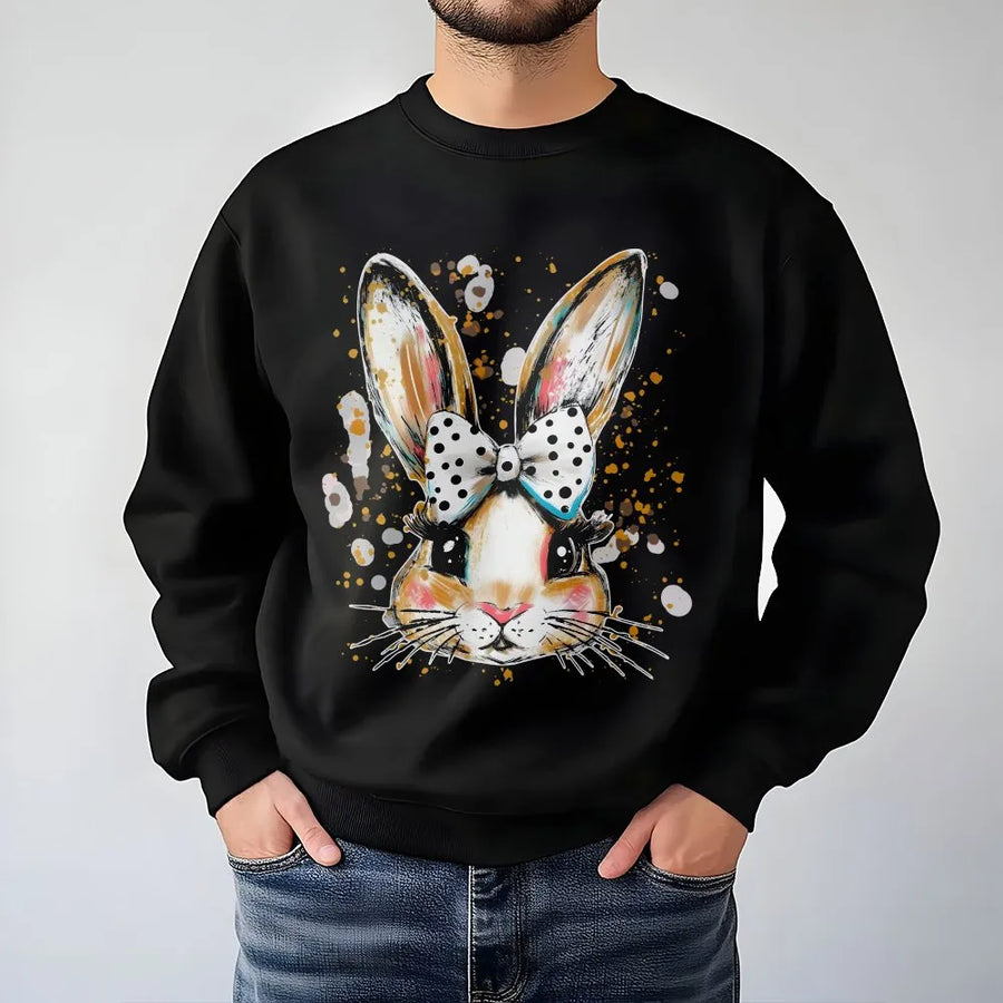 Easter Bunny Sweatshirt | Cute Rabbit Polka Dot Bow Graphic | Premium Cotton Blend Crewneck | Spring Holiday Gift For Women