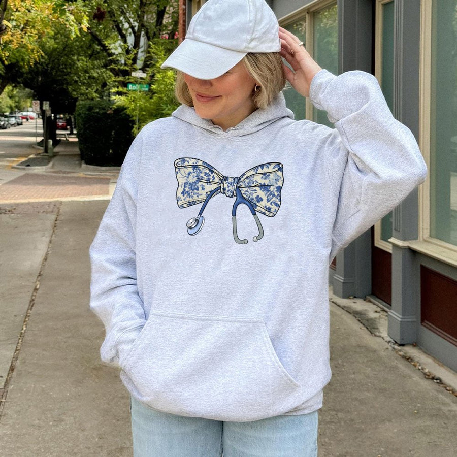 Nurse Stethoscope Bow Hoodie | Floral Medical Illustration | Premium Cotton-Blend Pullover | Perfect RN Gift for Women and Healthcare Workers