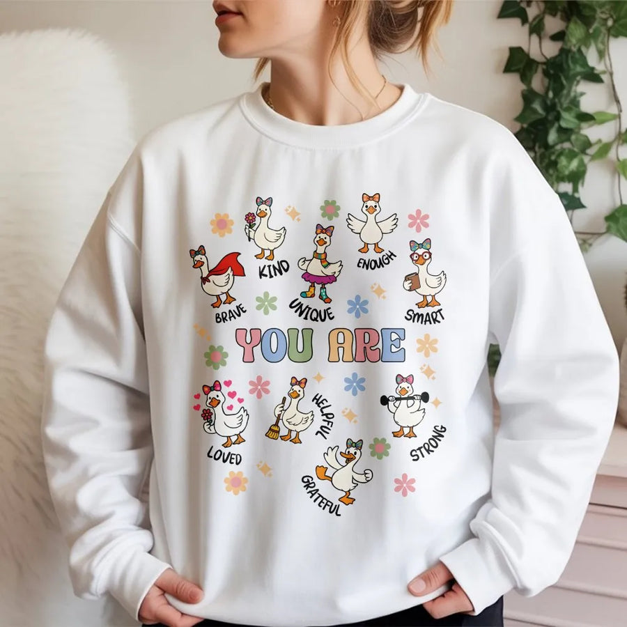 Teacher Affirmation Sweatshirt | Cute Silly Goose Graphic Pullover | Premium Cotton Blend | Back to School Gift for SEL Educator