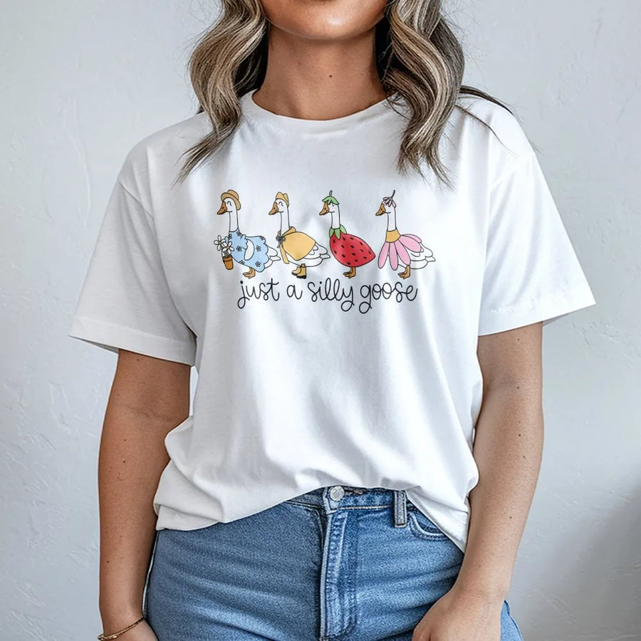 Just A Silly Goose T-Shirt | Cute Animal Graphic Tee | Premium Soft Cotton | Funny Gift For Animal Lovers