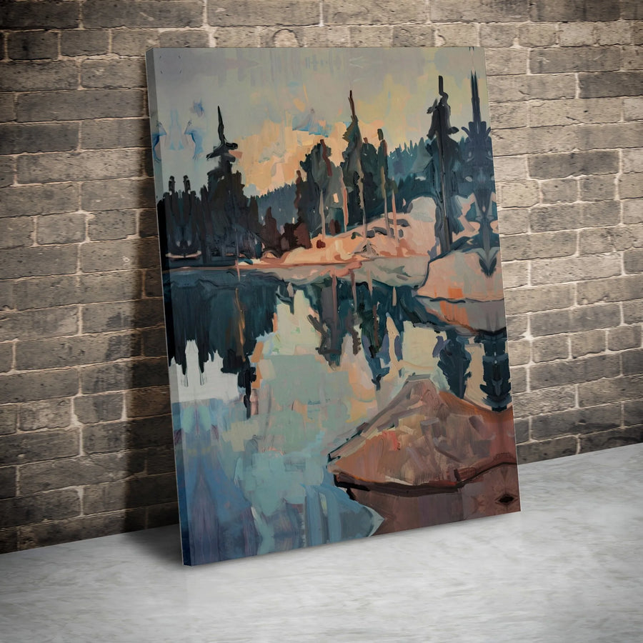Abstract Forest Lake Landscape Canvas | Serene Tree Reflection Wall Art | Premium Gallery Wrapped 1.25" Profile | Modern Nature Home Decor