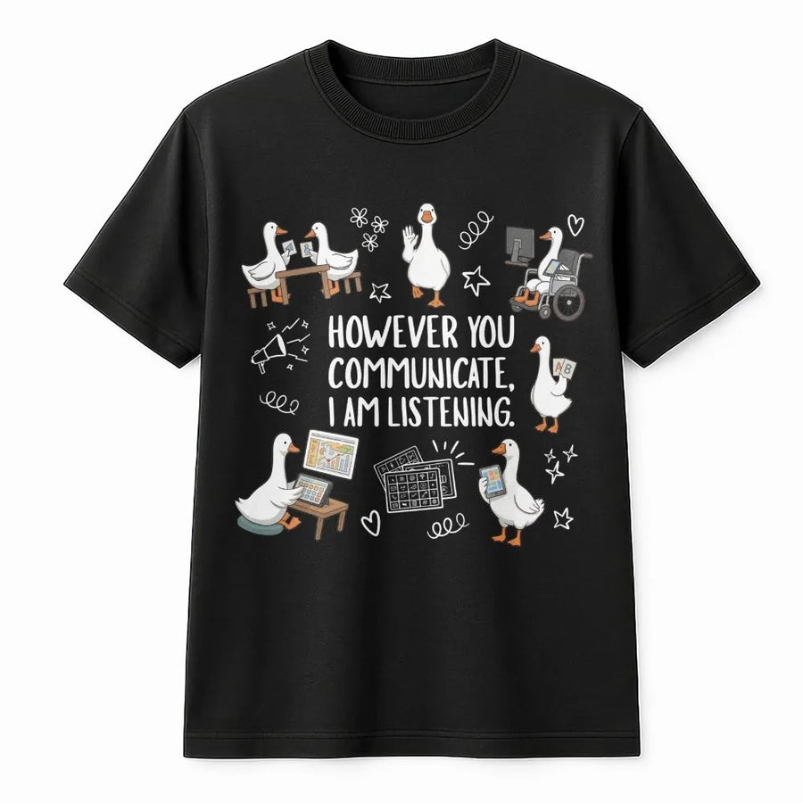 SPED Teacher T-Shirt | AAC Communication Goose Graphic | Premium Cotton-Blend | Gift for Special Education Teacher