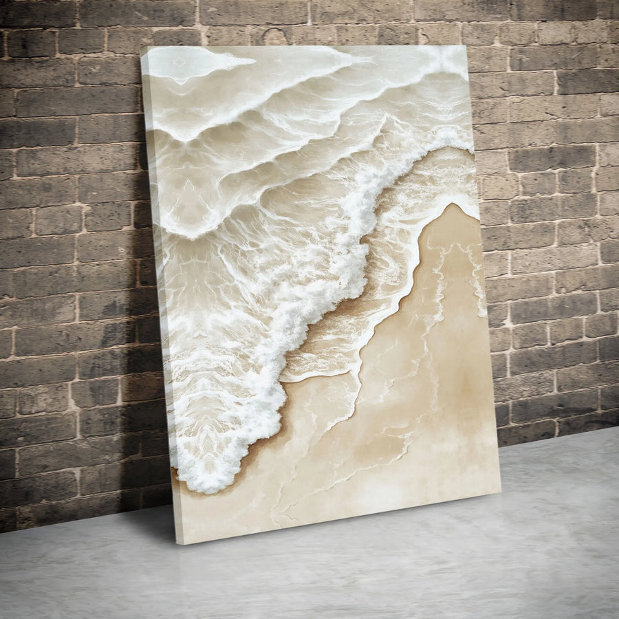 Neutral Beach Ocean Waves Wall Art | Aerial Coastline Coastal Decor | Premium 1.25-Inch Gallery Canvas | Serene Modern Home & Office Print