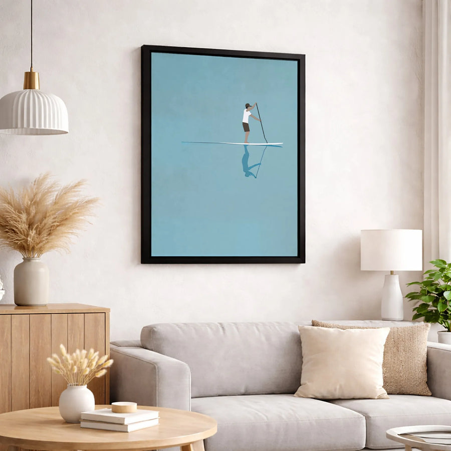 Stand Up Paddleboard Wall Art | Minimalist SUP Ocean Reflection Print | Premium 1.25" Gallery Canvas | Water Sports Lover Decor Gift