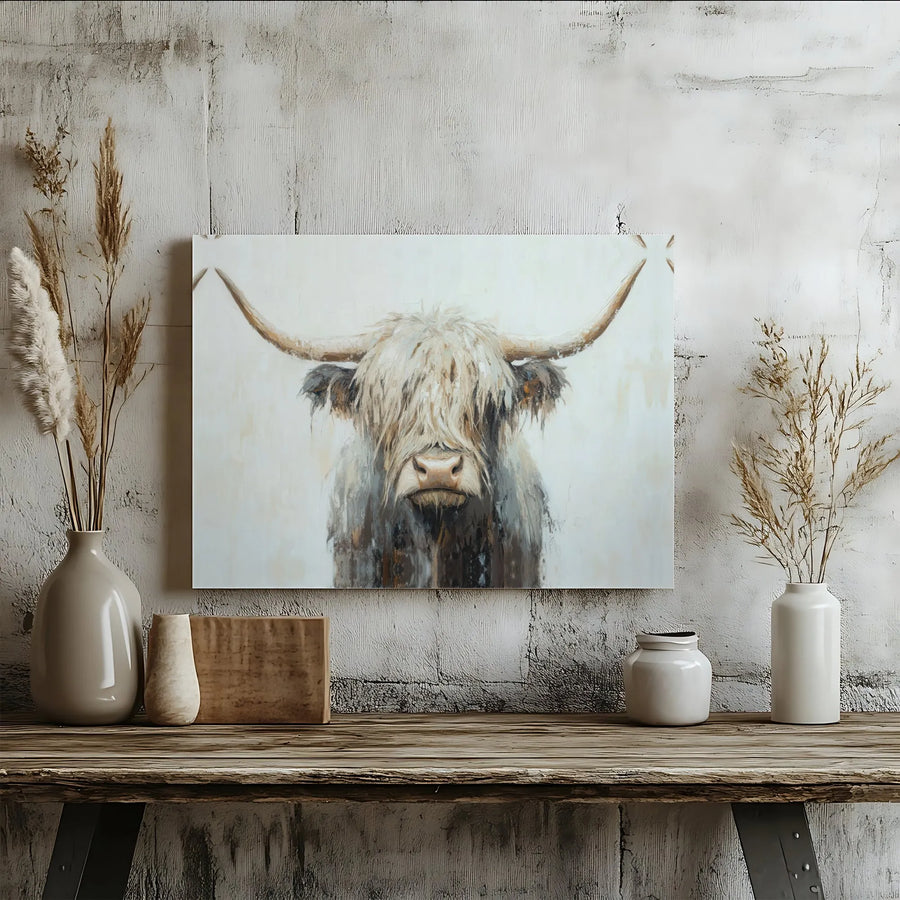 Highland Cow Wall Art Canvas | Modern Farmhouse Animal Print | Gallery Quality Fade-Resistant | Farmhouse Home Decor Gift
