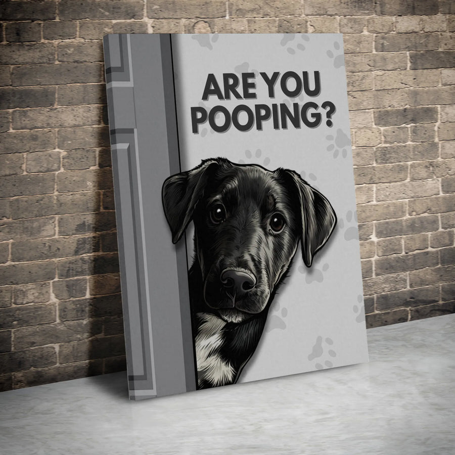 Are You Pooping? Funny Dog Bathroom Wall Art | Peeking Black Lab Canvas Print | Gallery-Quality Decor | Perfect Housewarming Gift for Dog Lovers
