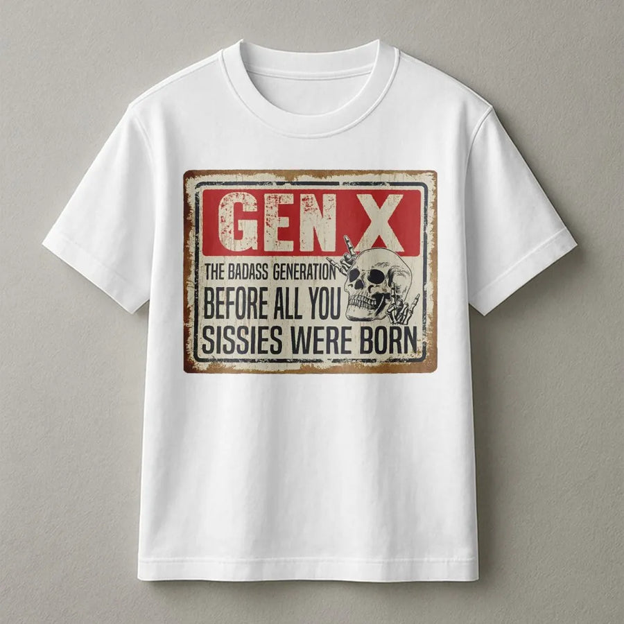 Gen X T-Shirt | The Badass Generation Skull Design | Premium Soft Cotton Tee | Funny Retro Gift for Generation X Men and Women