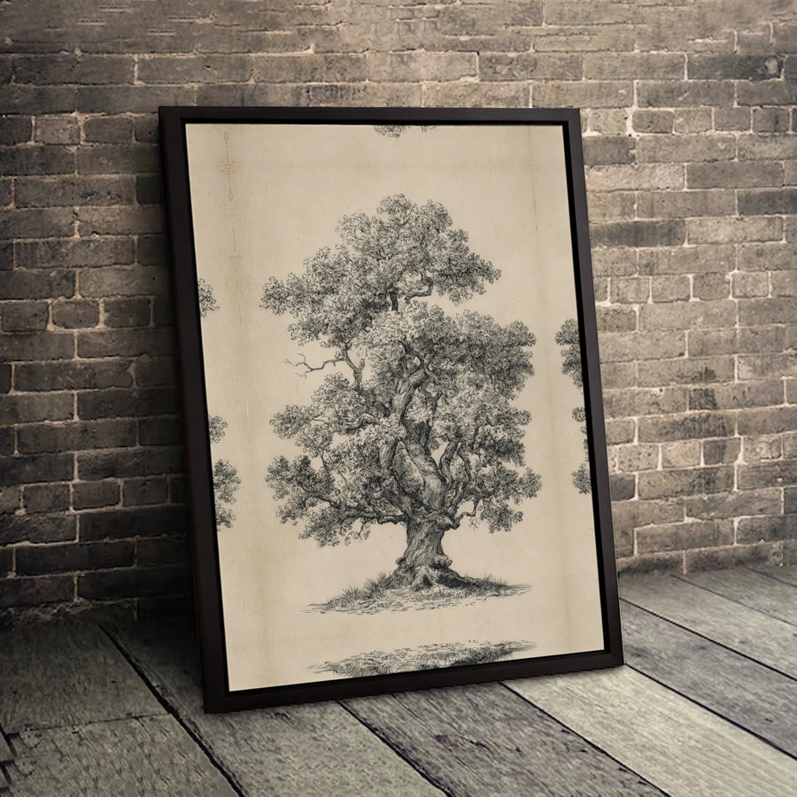 Vintage Oak Tree Sketch Canvas Print | Detailed Botanical Illustration Wall Art | Premium Gallery-Wrapped Gallery Quality | Farmhouse Home Decor Gift