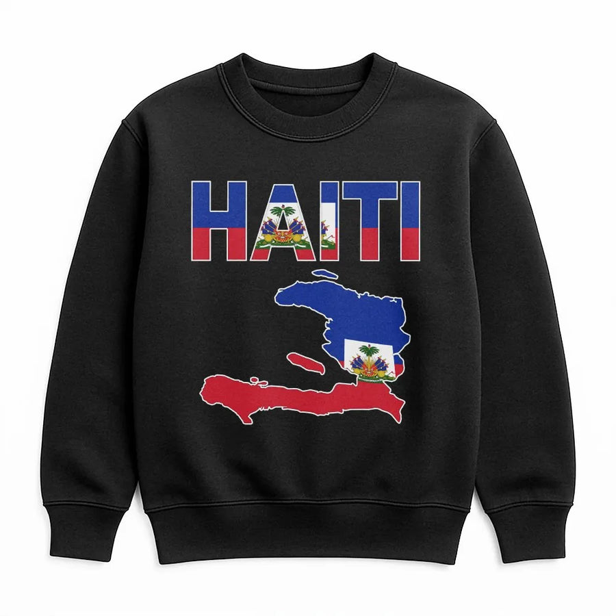 Haitian Flag Sweatshirt | Haiti Map Patriotic Graphic | Premium Cotton Unisex Tee | Haitian Pride Flag Day Gift