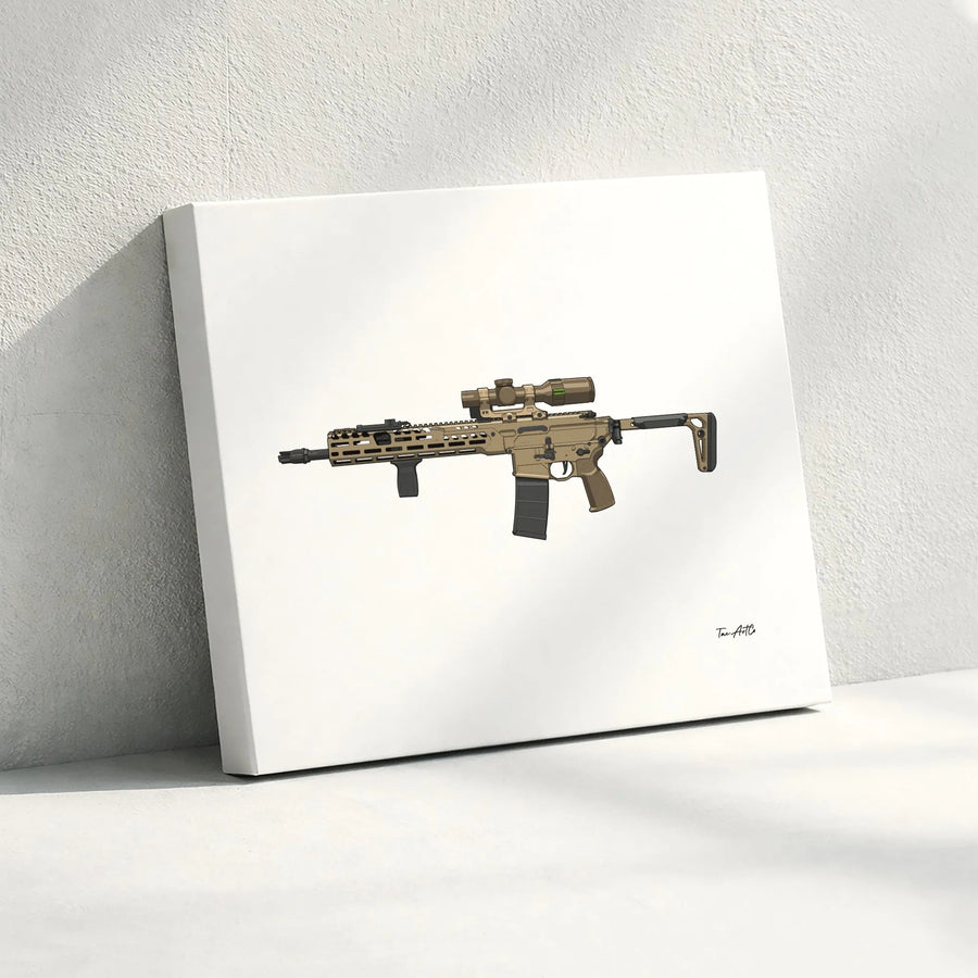 Tactical Rifle Canvas Art | Modern FDE Carbine Rifle Illustration | Premium Gallery Wrapped Wall Decor | Gift for Gun Enthusiasts & Veterans