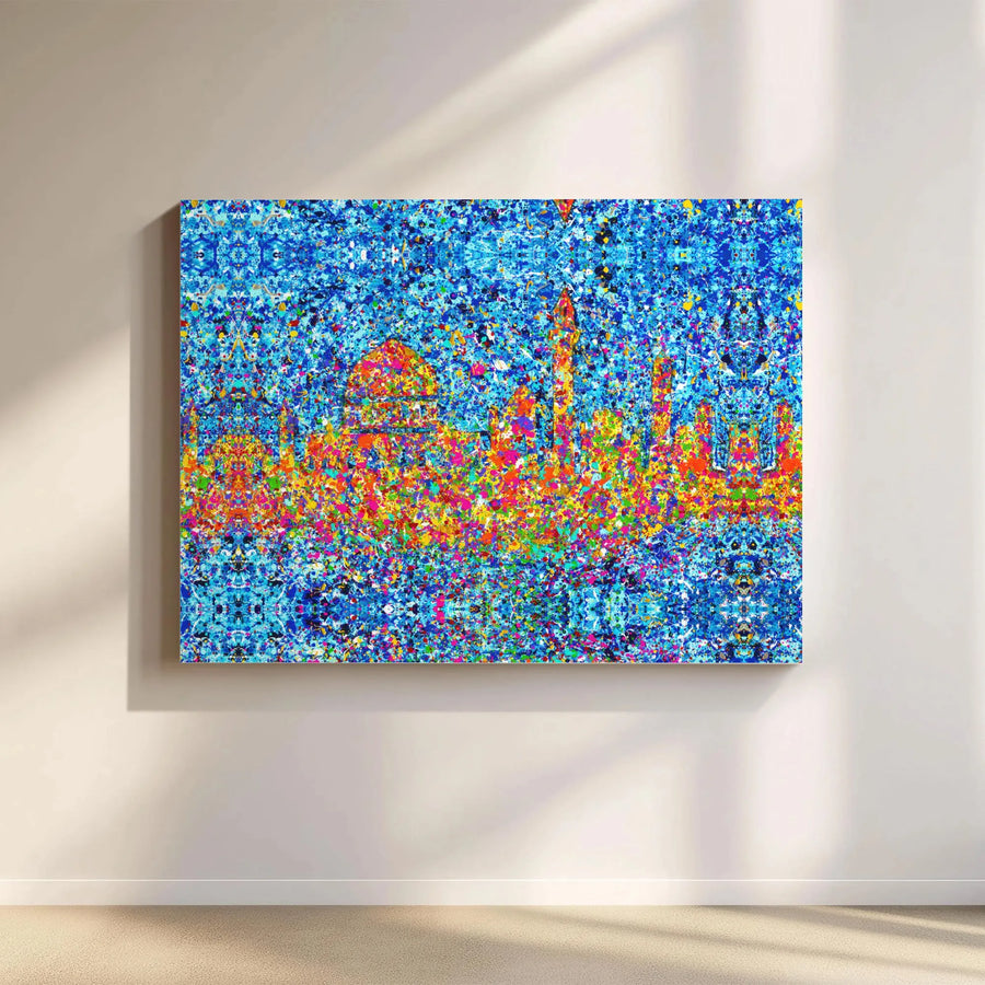 Jerusalem Skyline Canvas Art | Abstract Colorful Paint Splatter Wall Decor | 1.25” Thick Gallery Wrap | Premium Holy City Gift for Home Office