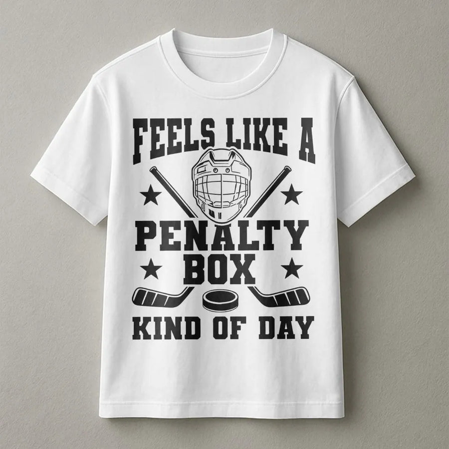 Feels Like A Penalty Box Kind Of Day T-Shirt | Funny Hockey Rink Life Graphic | Premium 100% Cotton Tee | Gift for Hockey Players & Fans