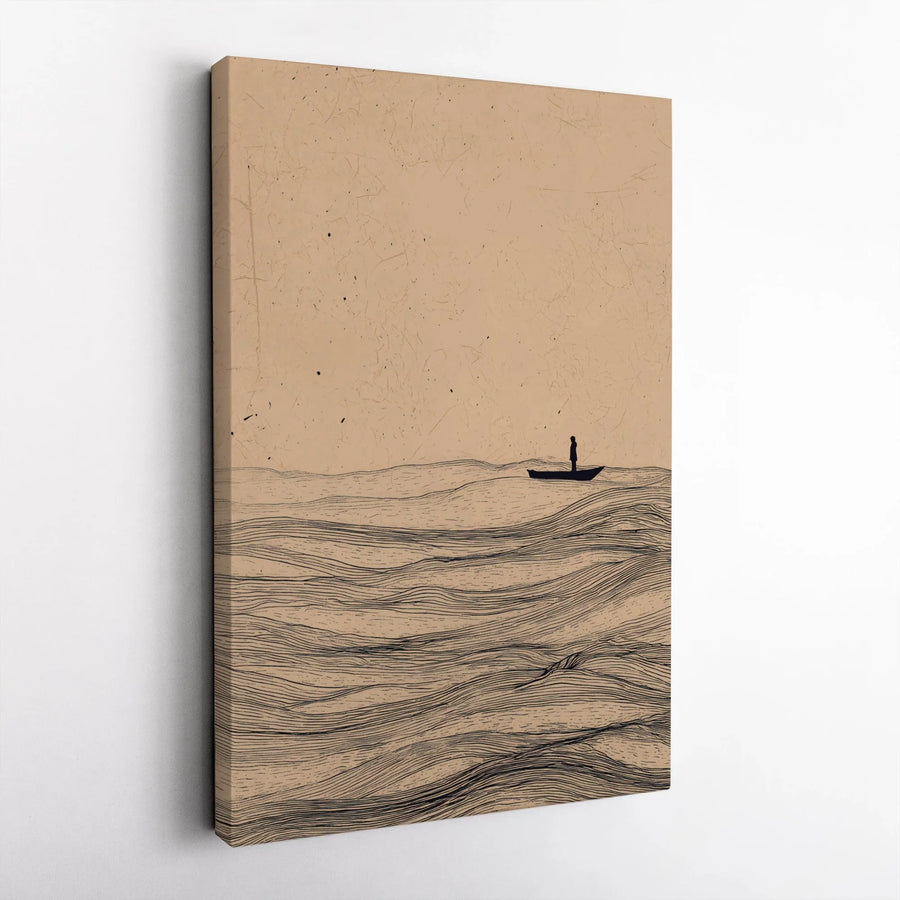 Minimalist Ocean Canvas Print | Solitude at Sea Abstract Line Art | Premium 1.25" Thick Gallery Wrapped Canvas | Modern Home Decor Gift