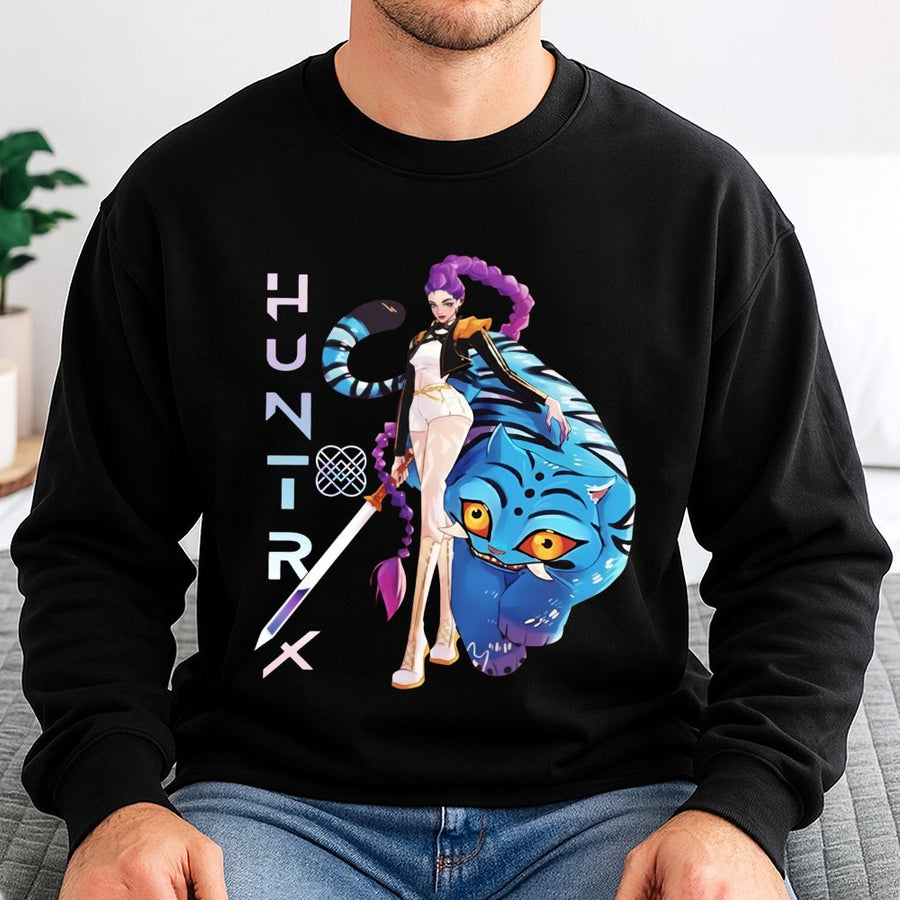 Huntrix Anime Sweatshirt | Fantasy Warrior and Blue Tiger Graphic | Premium Cotton Blend | Gift for Manga and Gaming Fans