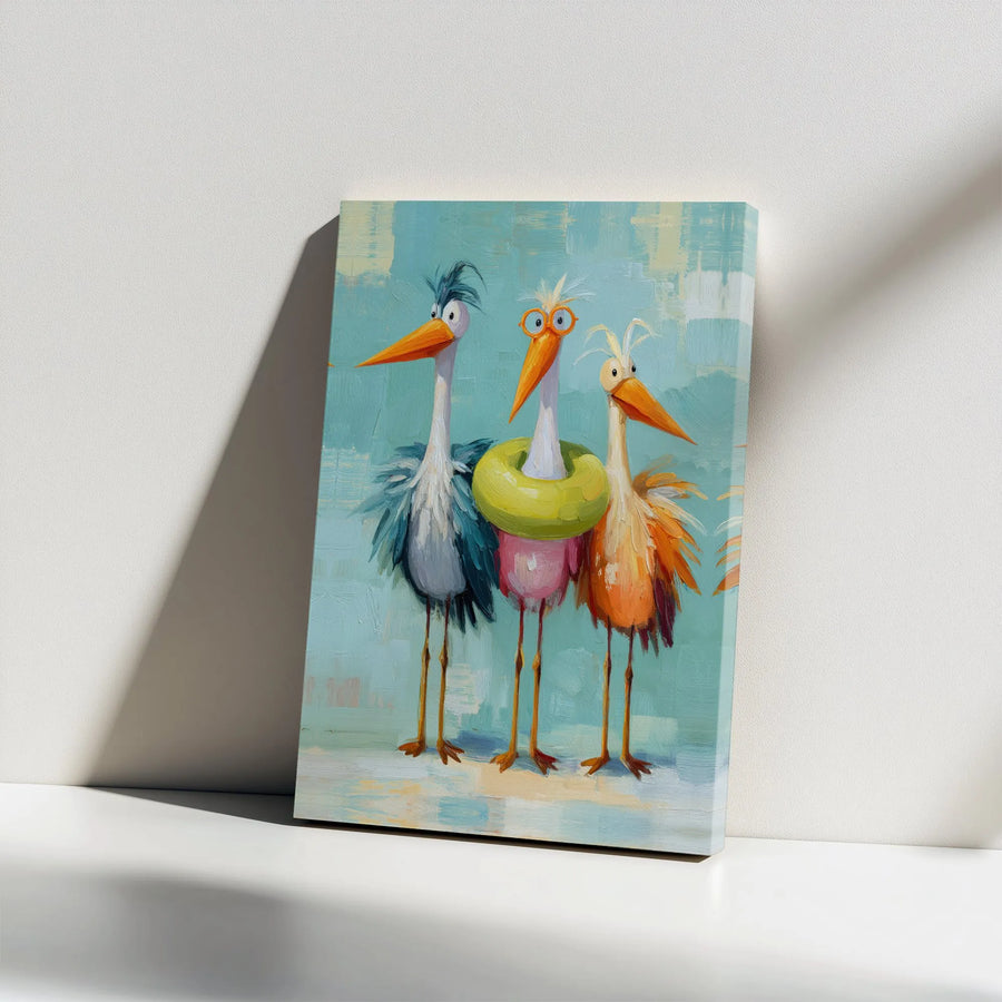 Funny Birds Canvas Wall Art | Quirky Seabirds Painting Print | Premium Gallery Wrapped Canvas | Unique Gift for Coastal Home or Nursery Decor