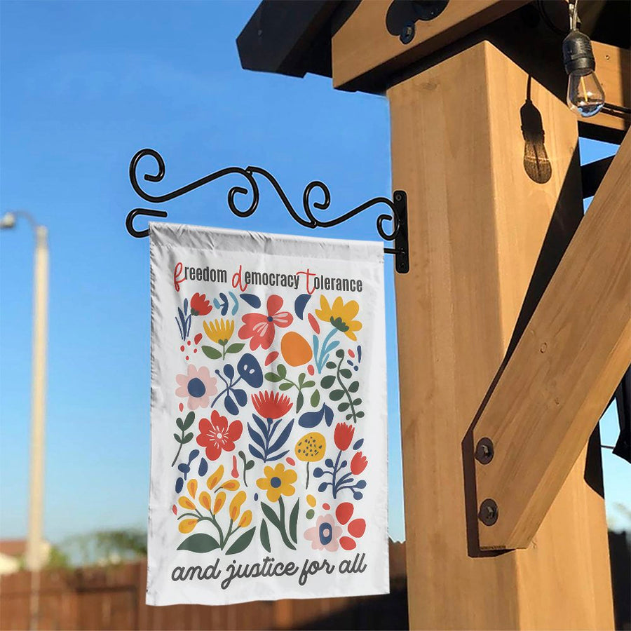 Freedom Democracy Tolerance Garden Flag | Floral Patriotic Yard Decor | Premium Weather-Resistant Polyester | Outdoor Gift for Home Garden