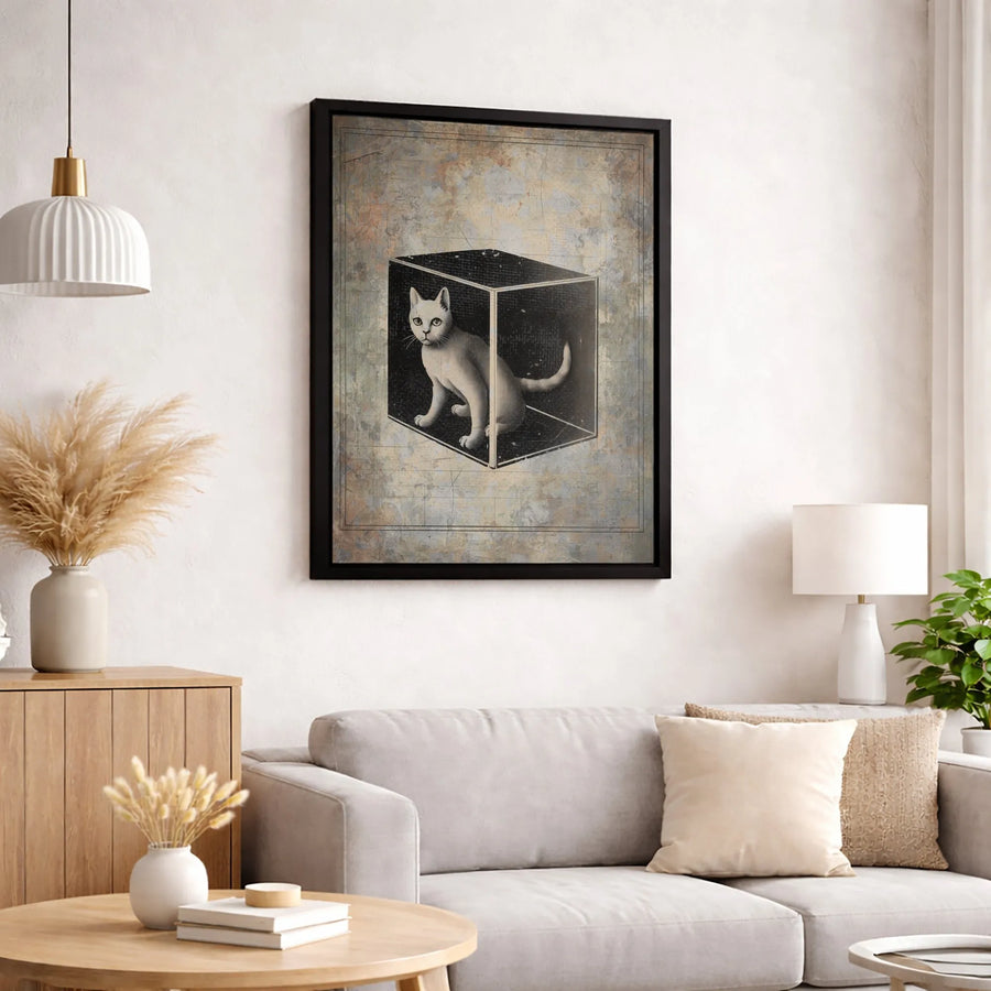 Schrödinger's Cat Canvas Print | Science Concept Wall Art | Premium Fade-Resistant Gallery Wrap | Gift for Physicists and Cat Lovers