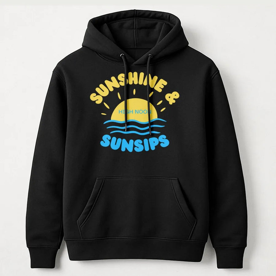 Sunshine and Sunsips Hoodie | Retro Beach Aesthetic Graphic Sweatshirt | Premium Cotton-Blend Comfort | Cute Summer Vacation Gift for Women