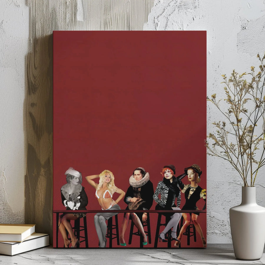 Eclectic Women Through The Ages Canvas Print | Retro Pop Art Bar Scene Collage | 1.25 Inch Gallery Wrap | Unique Home Office Wall Decor Gift