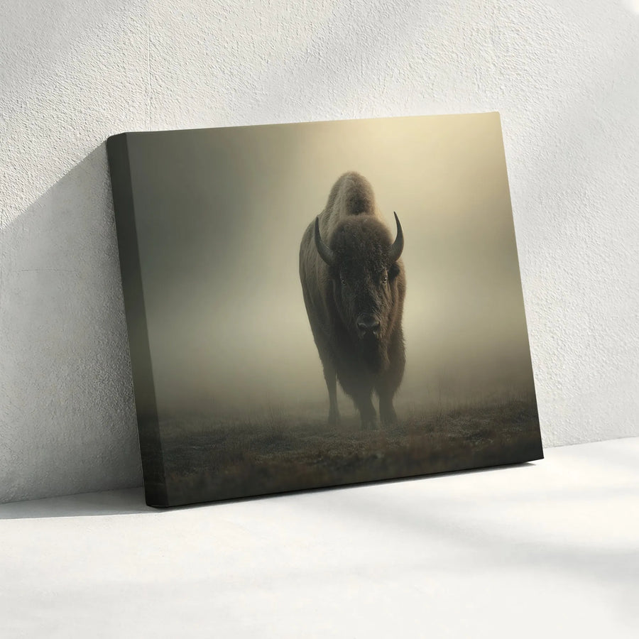 Bison Canvas Wall Art | Moody Wildlife Photography Print in Fog | Premium Fade-Resistant Canvas | Rustic Cabin & Farmhouse Decor Gift for Men