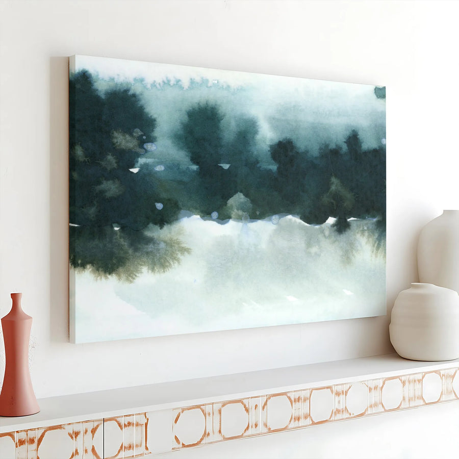 Abstract Forest Canvas Wall Art | Moody Watercolor Tree Line Artwork | Premium Fade-Resistant Print | Modern Lake House Decor Gift