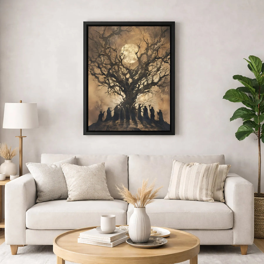 Gothic Coven Ritual Canvas Wall Art | Dark Forest Moon Silhouette | Premium 1.25-inch Gallery Wrapped Print | Occult Home Decor Gift
