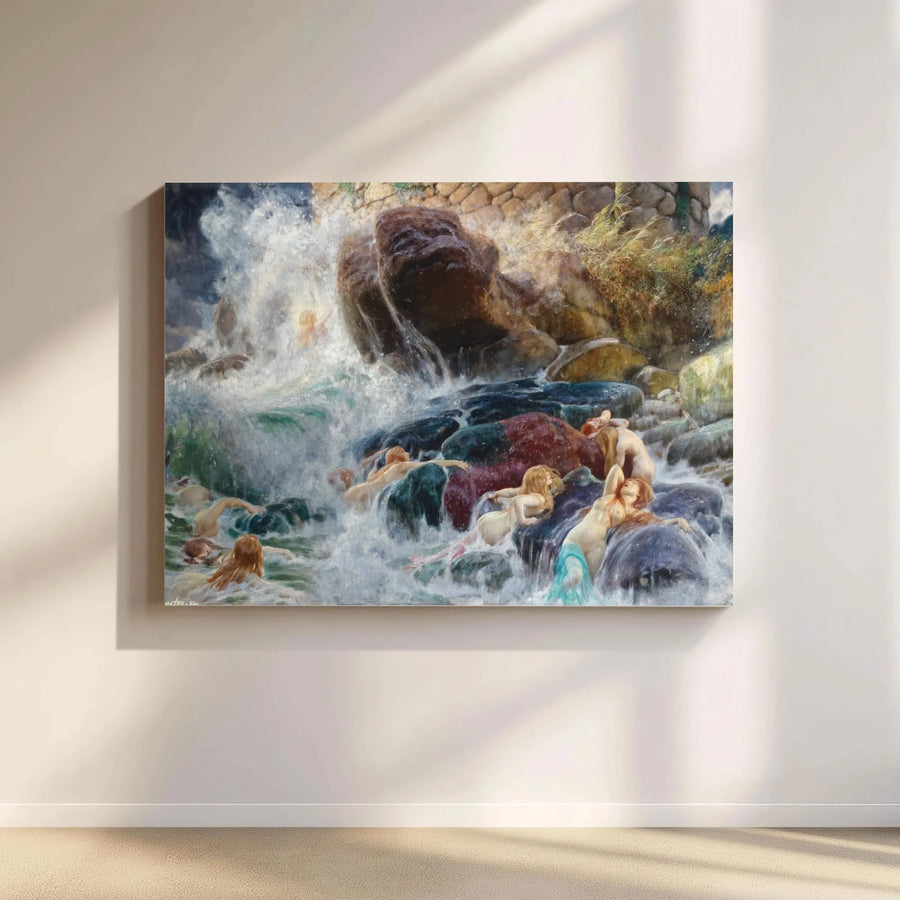 Sirens Canvas Wall Art | Mythological Mermaid Ocean Painting | Premium 1.25" Thick Canvas | Vintage Home Decor Gift for Art Lovers