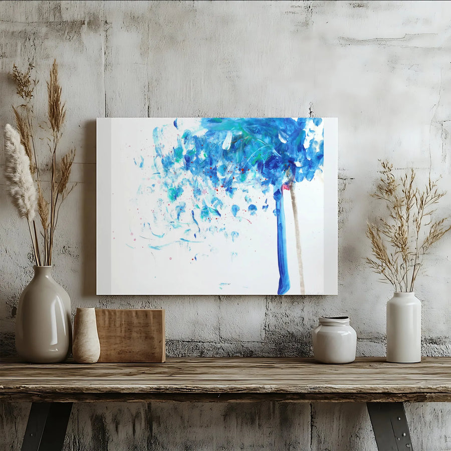 Abstract Blue Tree Canvas Wall Art | Modern Watercolor Style Painting | Premium 1.25" Thick Canvas Print | Nursery Decor Gift for Kids Room