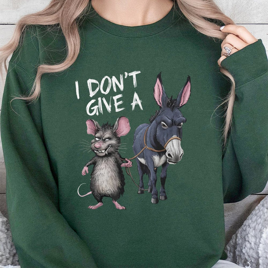 I Don't Give A Rat's Ass Sweatshirt | Funny Donkey and Rat Graphic | Premium Unisex Pullover | Sarcastic Humor Gift for Men and Women