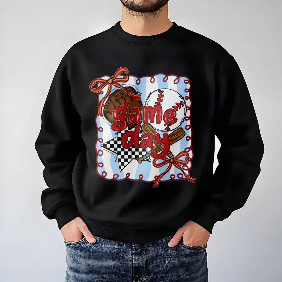 Game Day Baseball Sweatshirt | Preppy Coquette Bow Design | Soft Cotton Blend Crewneck | Cute Sports Fan Gift For Her