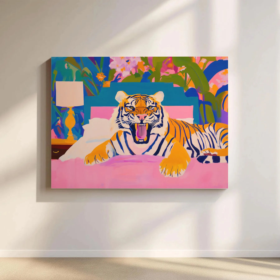 Roaring Tiger Wall Art | Colorful Maximalist Jungle Animal Print | Premium Gallery-Wrapped Canvas | Eclectic Home Decor Gift