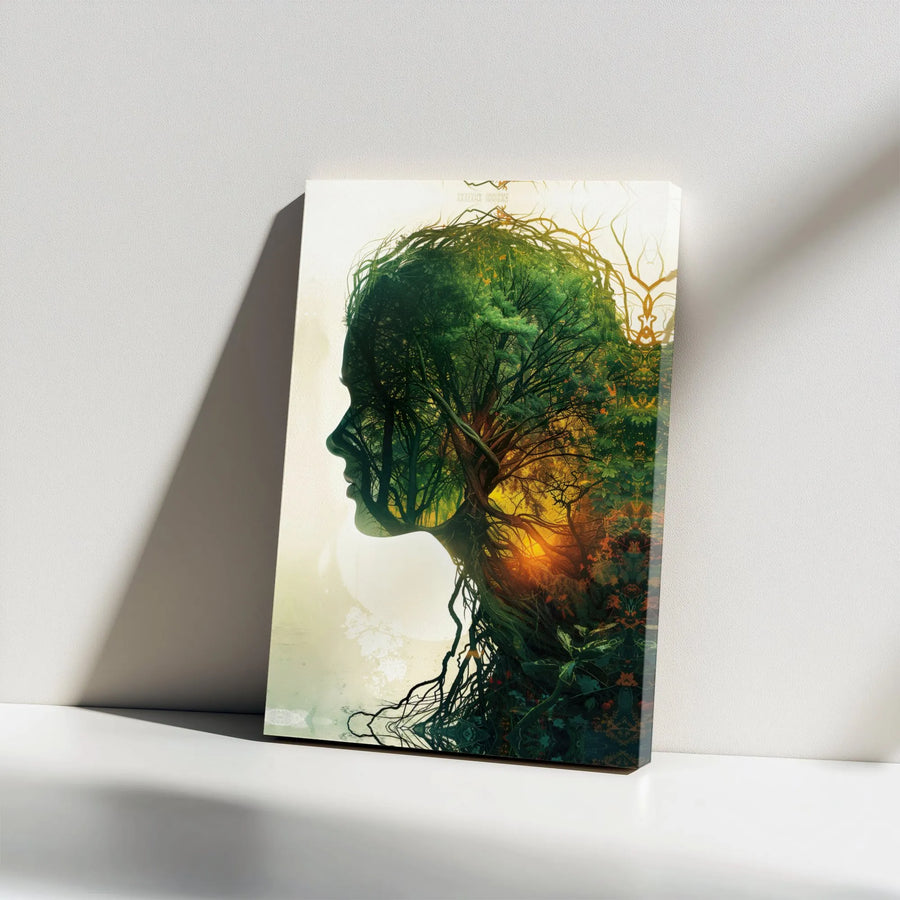 Mother Nature Canvas Print | Double Exposure Forest Silhouette Wall Art | Premium 1.25-inch Gallery Wrap | Botanical Home Decor Gift