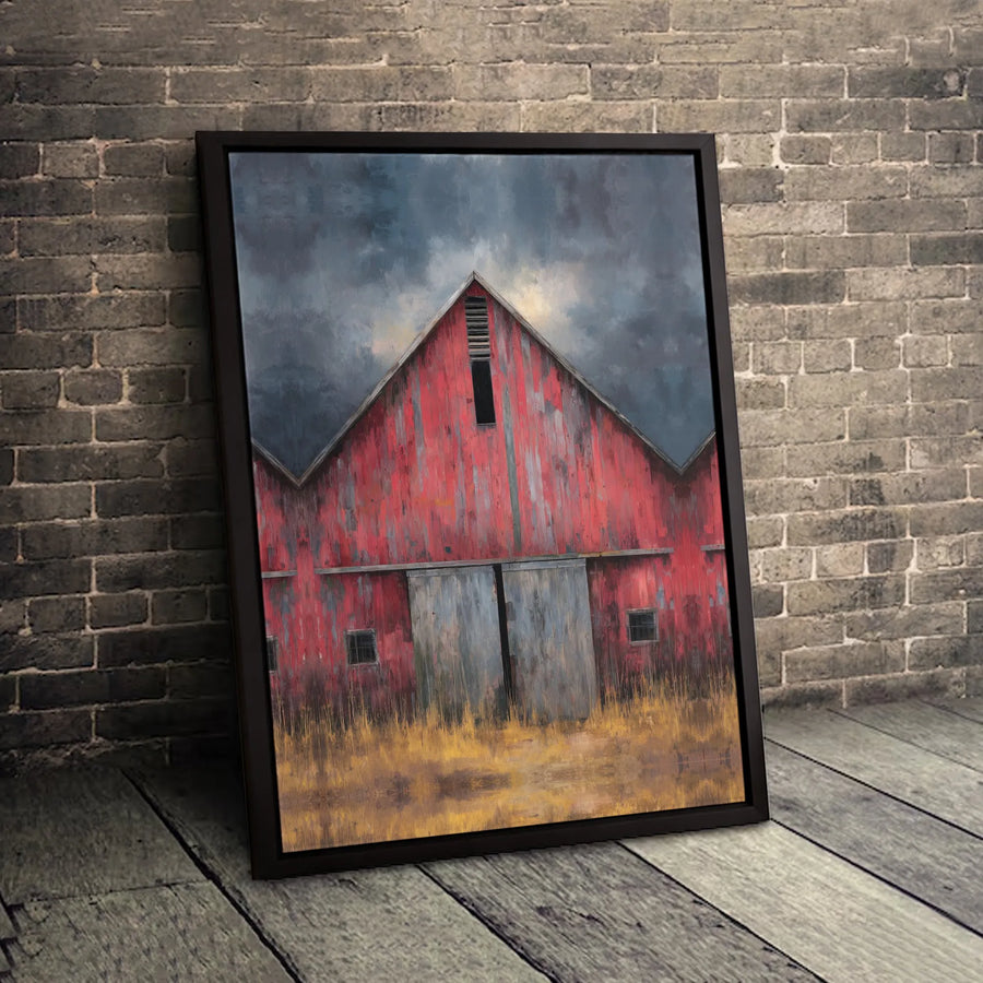 Rustic Red Barn Canvas Wall Art | Stormy Sky Farmhouse Decor | 1.25-Inch Premium Gallery Profile | Countryside Home Decor Gift
