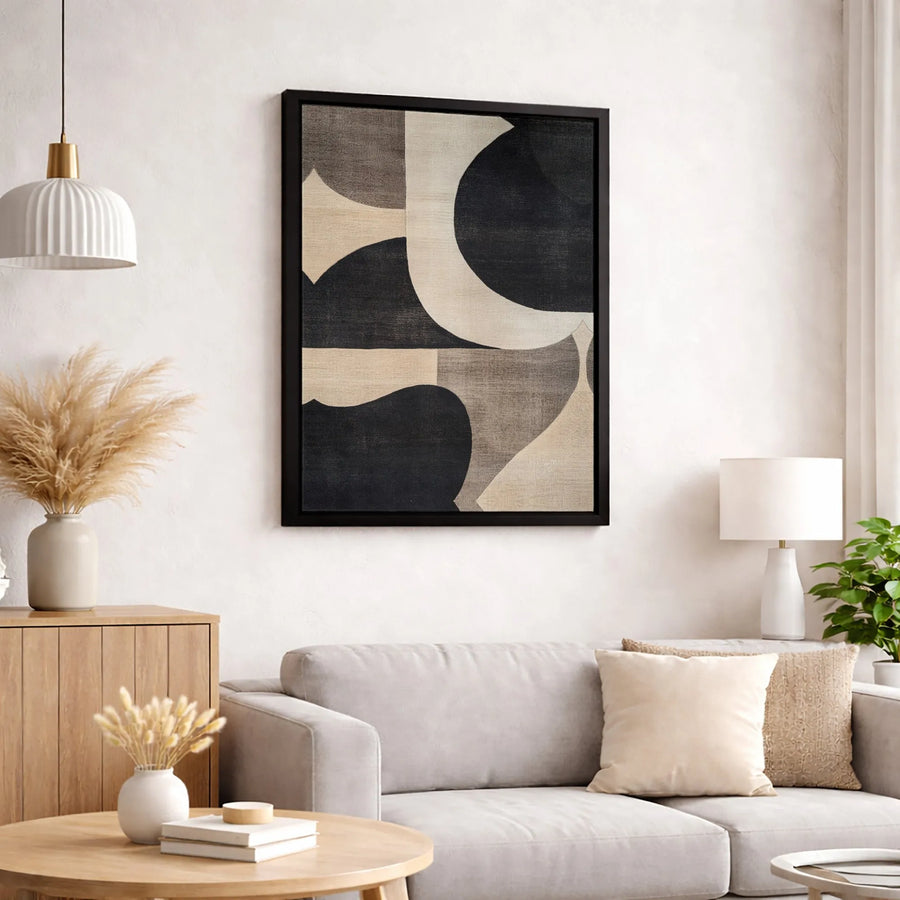 Abstract Geometric Wall Art | Mid-Century Modern Black And Beige Curves | Premium Gallery Wrapped Canvas | Minimalist Home Decor Gift