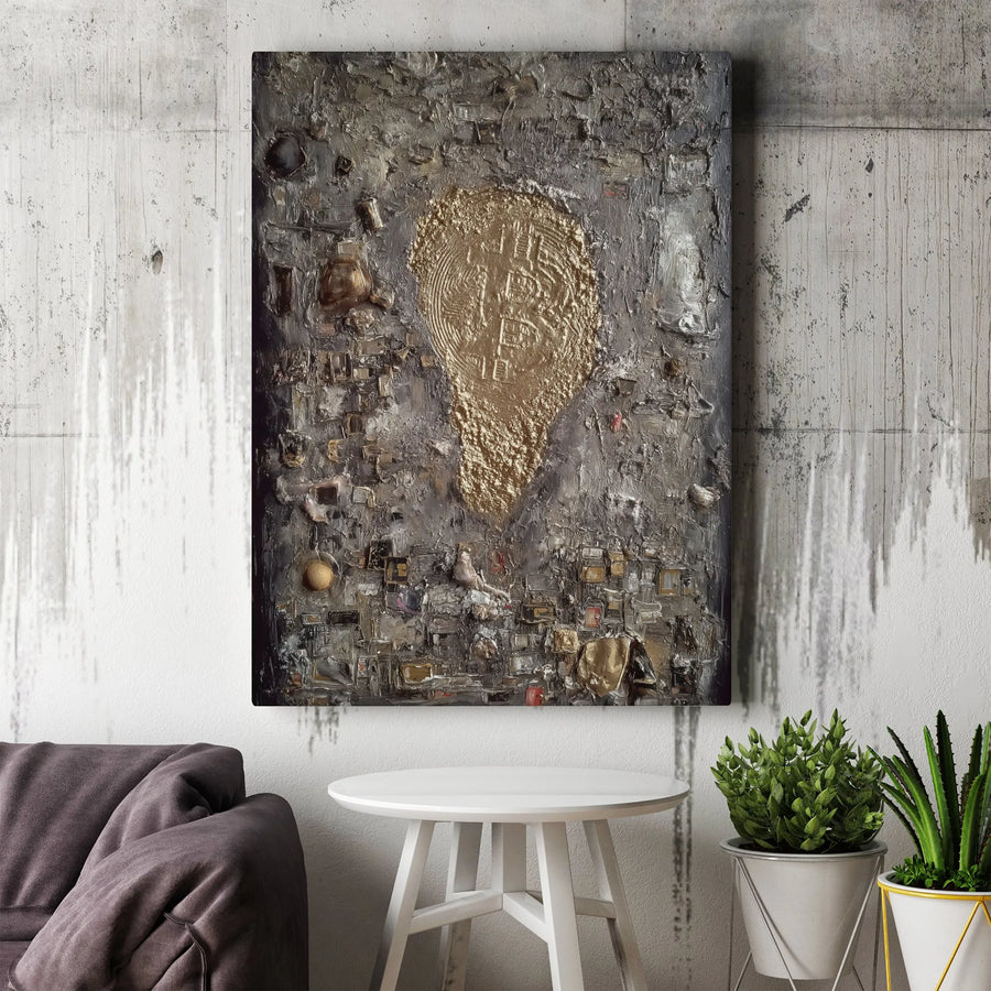 Bitcoin Canvas Wall Art | Industrial Abstract 3D Effect Print | Premium Gallery Quality Canvas | Gift for Crypto Trader & Investor
