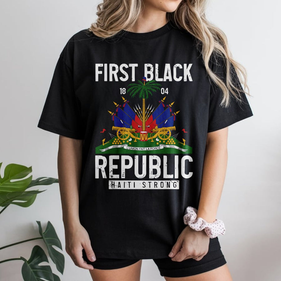 First Black Republic T-Shirt | Haiti Flag Coat of Arms Design | Premium Cotton Apparel | Proud Haitian Heritage Gift for Men and Women