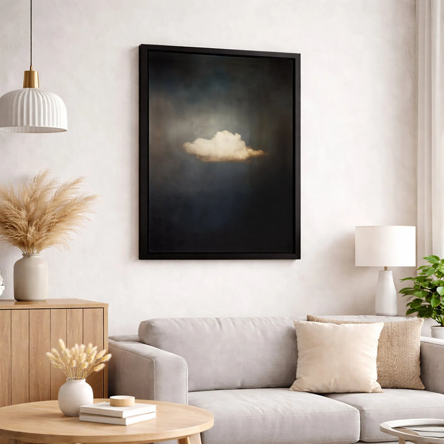 Solitary Cloud Wall Art | Moody Dark Sky Landscape | Premium 1.25" Gallery Wrapped Canvas | Minimalist Home Decor Gift