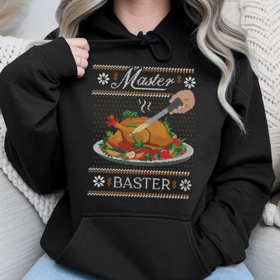 Master Baster Hoodie | Funny Thanksgiving Turkey Graphic | Premium Cotton Blend | Rude Humor Christmas Gift for Men & Women