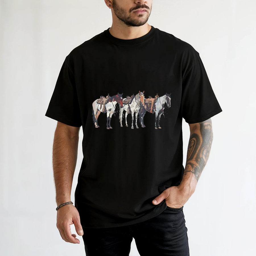Western Horse T-Shirt | Saddle Ranch Graphic Design | 100% Cotton Premium Tee | Cowgirl Aesthetic Apparel for Horse Lovers & Rodeo Fans