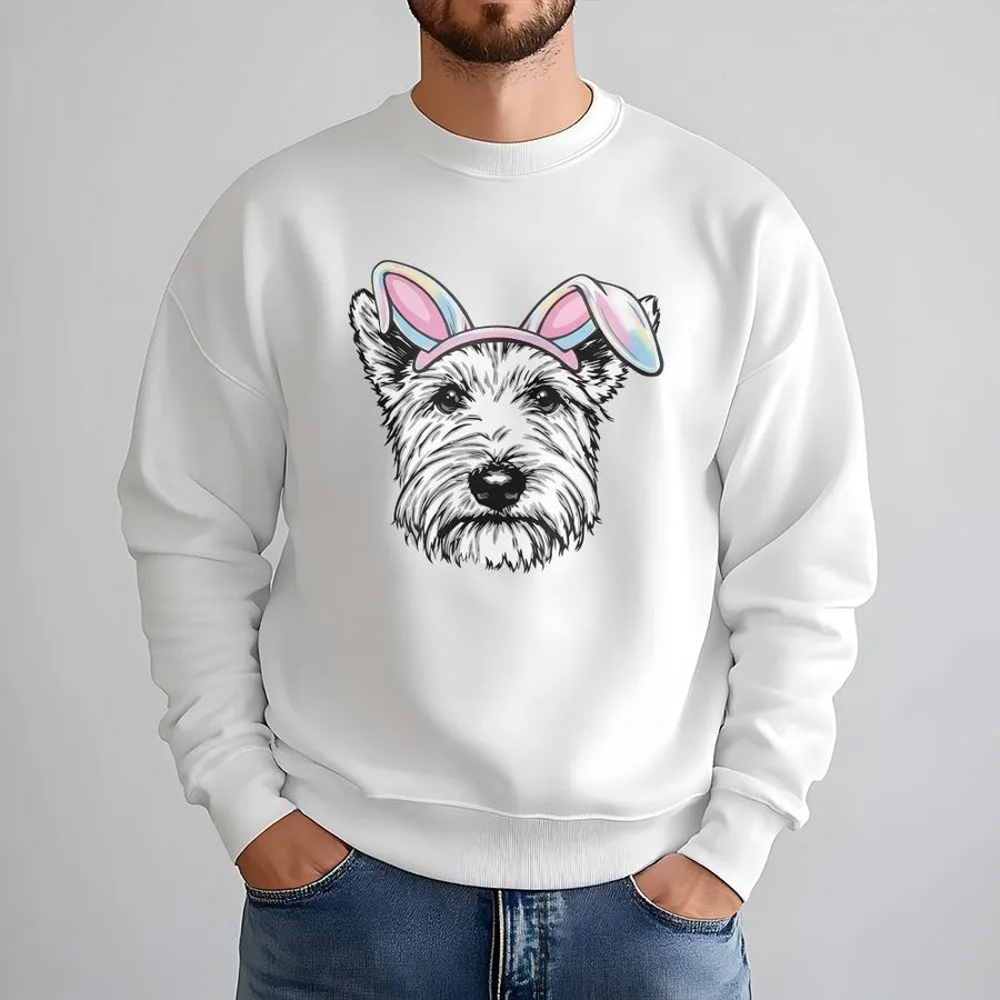 Dog Bunny Ears Sweatshirt | Cute Terrier Easter Graphic | Premium Cotton Blend Crewneck | Funny Dog Lover Gift For Women And Men