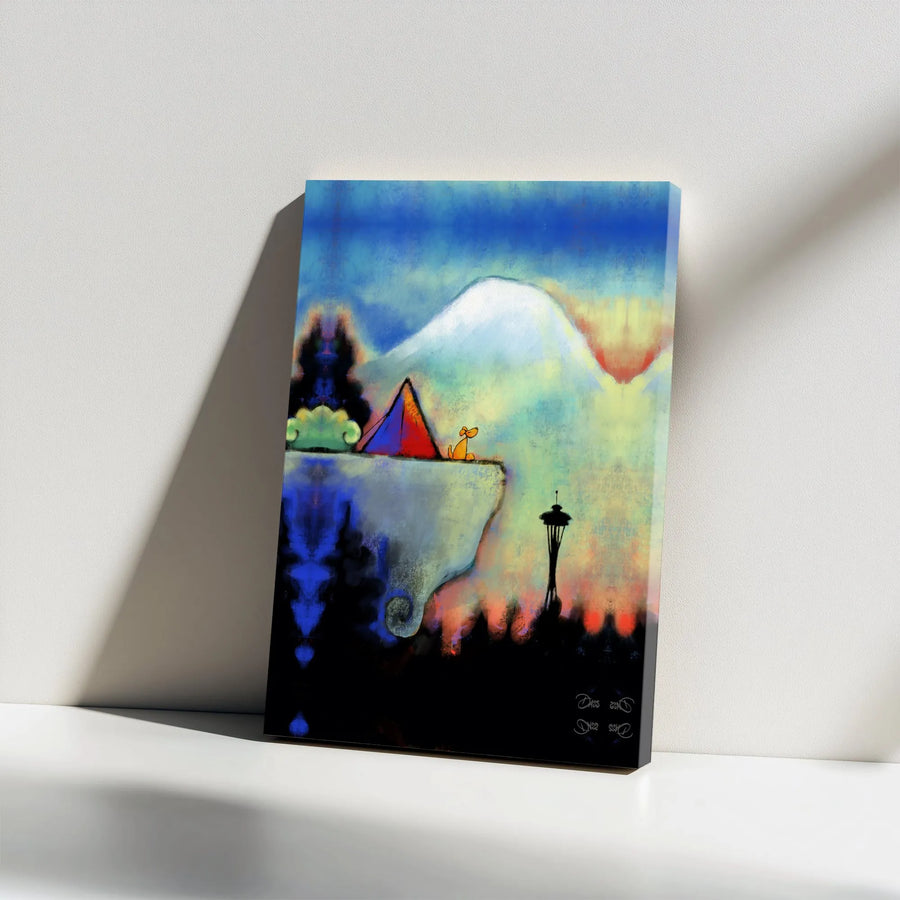 Seattle Space Needle Canvas Print | Abstract Dog & Mt Rainier Art | Premium Gallery Wrapped Canvas | Pacific Northwest Home Decor Gift