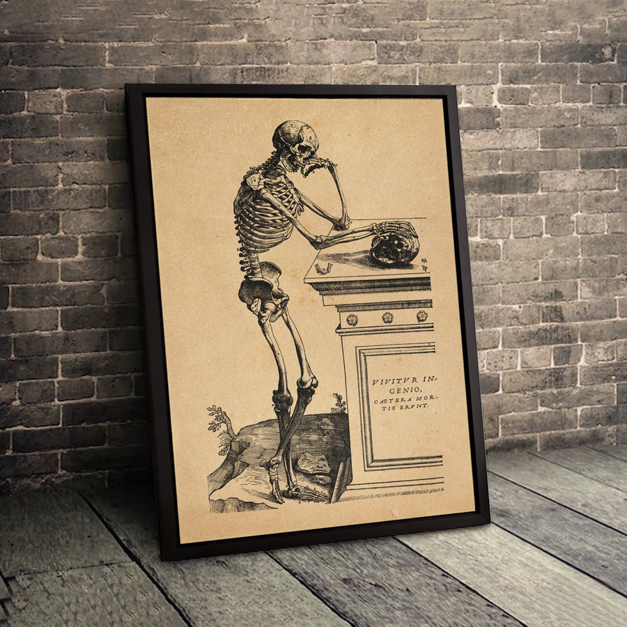 Vivitvr In Genio Anatomical Skeleton Canvas | Vintage Medical Illustration Art | Premium Gallery Wrapped Print | Gothic Home & Office Decor Gift